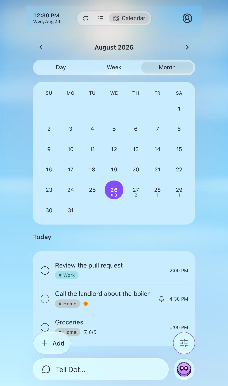 A day laid out on a time axis