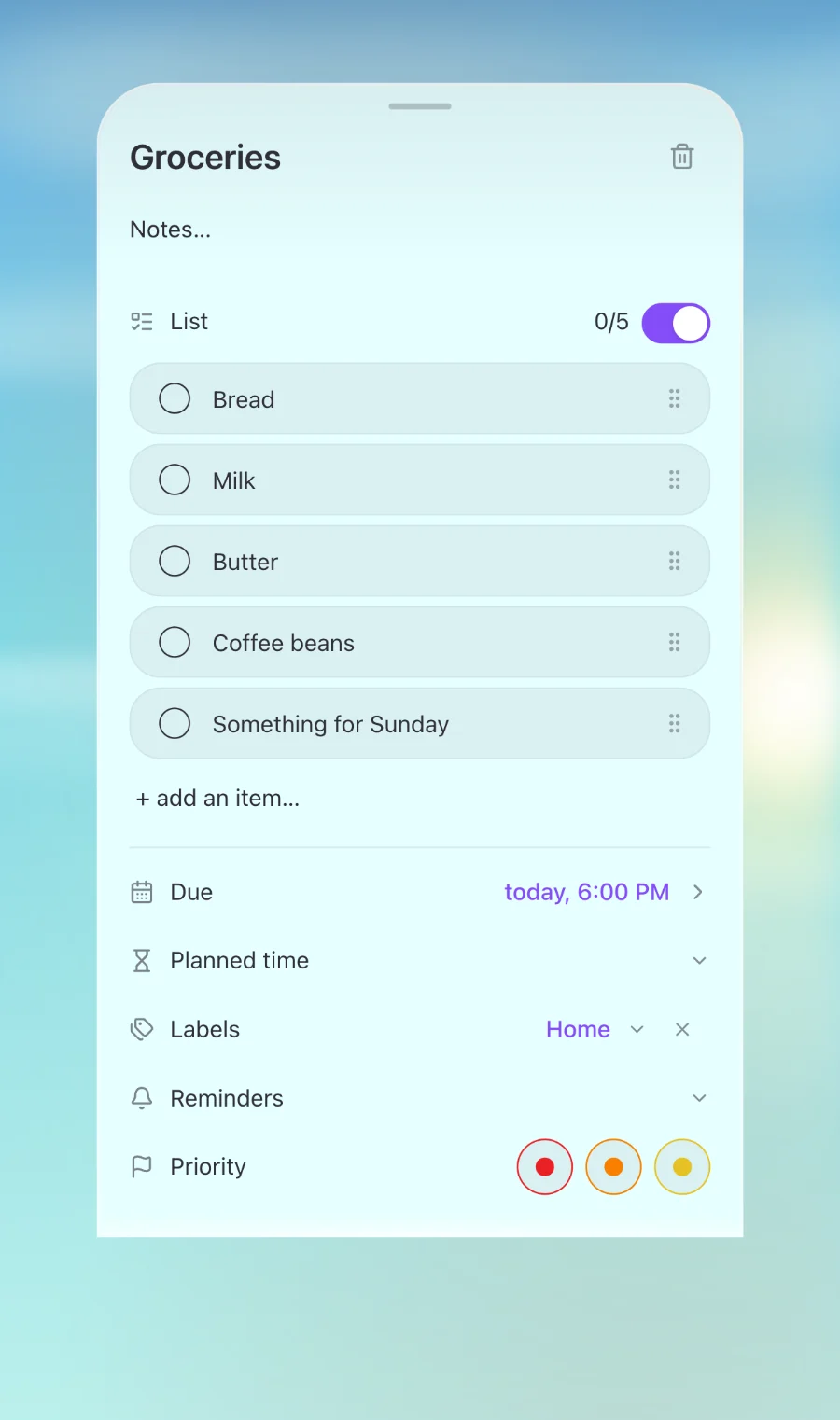A shopping list inside a single task