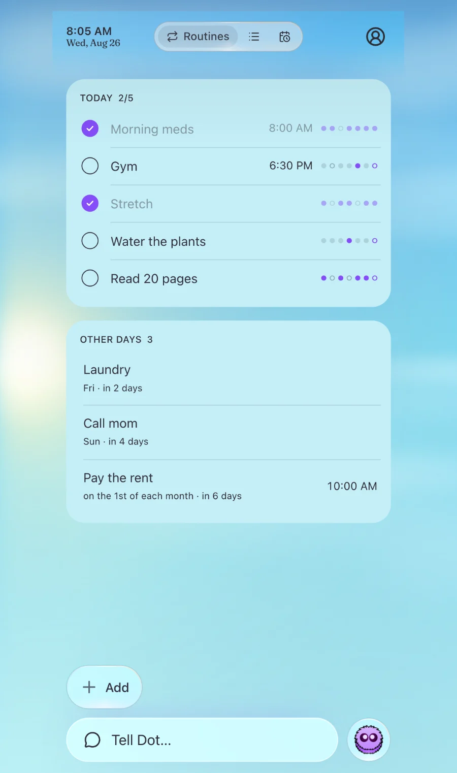 Daily routines with a strip of seven dots